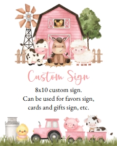 Farm Animals and Pink Barn Custom Sign - First Birthday Sign design preview