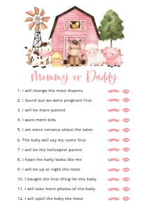 Farm Animals and Pink Barn Baby Shower Set of 3 Games design preview