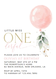 Pink Balloon and Eucalyptus Leaves First Birthday Mini Bundle design preview