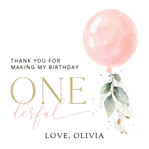 Pink Balloon and Eucalyptus Leaves First Birthday Favor Tags design preview