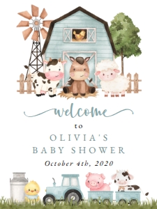 Farm Animals and Blue Barn Welcome Sign - Baby Shower Sign design preview