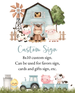 Farm Animals, Blue Barn Custom Sign, Printable File, SH102 SH113, 8x10: Farm Animals and Blue Barn Custom Sign - Baby Shower Sign