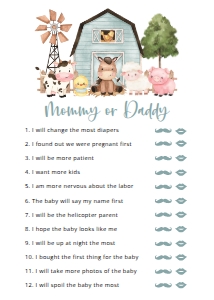 Farm Animals and Blue Barn Baby Shower Set of 3 Games design preview