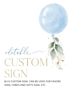 Blue Balloon Custom Sign, Birthday Sign, Printable File, SH105, 8x10: Blue Balloon and Eucalyptus Leaves First Birthday Custom Sign