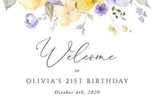 Purple and Yellow Flowers Welcome Sign - Birthday Sign design preview