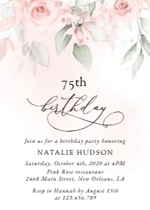 Blush Pink Flowers Birthday Invitation, Birthday Stationery, Printable File, SH109: Blush Pink Flowers Birthday Invitation
