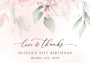 Blush Pink Flowers Birthday Thank You Card design preview