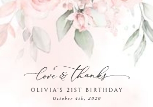 Blush Pink Flowers Thank You Card, Birthday Stationery, Printable File, SH109: Blush Pink Flowers Birthday Mini Bundle - Party Items