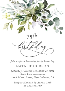 Eucalyptus Birthday Invitation, Birthday Stationery, Printable File, SH110: Eucalyptus Leaves and Greenery Birthday Invitation