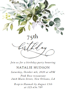 Eucalyptus Leaves and Greenery Birthday Invitation design preview