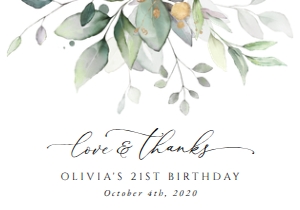 Greenery and Gold Birthday Thank You Card design preview