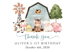 Farm Animals, Blue Barn Thank You Card, First Birthday, Printable File, SH113: Farm Animals and Blue Barn First Birthday Mini Bundle