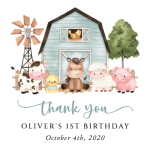 Farm Animals, Blue Barn Birthday Square Favor Tags, Printable File, SH113: Farm Animals and Blue Barn First Birthday Favor Tags