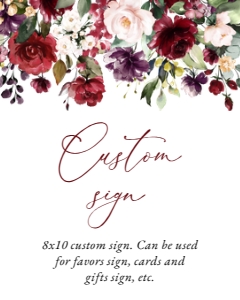Burgundy, Purple and Blush Flowers Baby Shower Custom Sign design preview