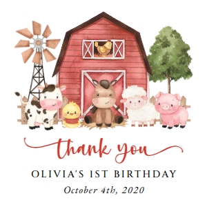 Farm Animals and Red Barn First Birthday Favor Tags design preview