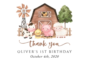 Farm Animals, Brown Barn Thank You Card, First Birthday, Printable File, SH116: Farm Animals and Brown Barn First Birthday Mini Bundle