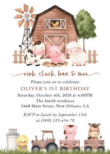 Farm Animals, Brown Barn First Birthday Invitation, Printable File, SH116: Farm Animals and Brown Barn First Birthday Mini Bundle