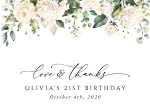 Cream White Flowers Birthday Thank You Card design preview