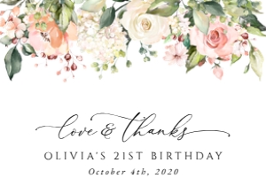 Pink, Orange and White Flowers Birthday Thank You Card design preview