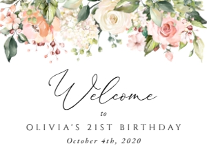 Pink, Orange and White Flowers Welcome Sign, Birthday Sign, Printable File, SH118, 18x24: Pink, Orange and White Flowers Welcome Sign - Birthday Sign