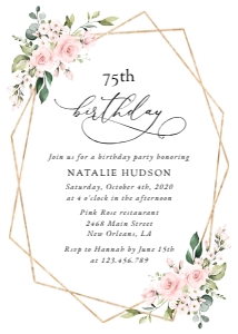 Pink Flowers Birthday Invitation, Birthday Stationery, Printable File, SH119: Blush Pink Flowers Birthday Invitation
