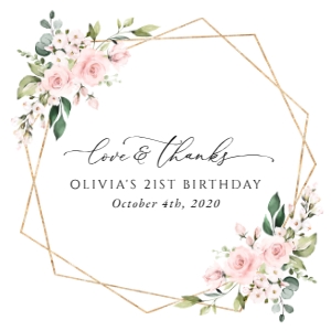 Pink Flowers Birthday Square Favor Tags, Gift Tags, Printable File, SH119: Blush Pink Flowers Birthday Favor Tags