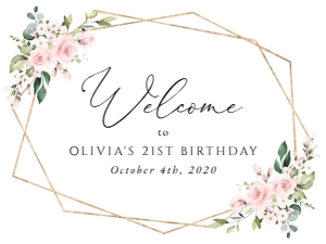 Pink Flowers Welcome Sign, Birthday Sign, Printable File, SH119, 18x24: Blush Pink Flowers Welcome Sign - Birthday Sign - Party Sign