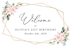 Pink Flowers Welcome Sign, Birthday Sign, Printable File, SH119, 24x36: Blush Pink Flowers Welcome Sign - Birthday Sign - Party Sign