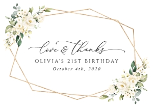 White Flowers Flat Thank You Card, Birthday Stationery, Printable File, SH120: Cream White Flowers Birthday Thank You Card
