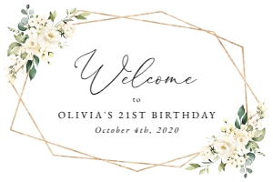 Cream White Flowers Welcome Sign - Birthday Sign - Party Sign design preview