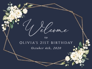 Navy and White Flowers Welcome Sign, Birthday Sign, Printable File, SH121, 18x24: Navy and Cream White Flowers Birthday Mini Bundle - Party Items