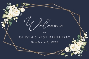 Navy and White Flowers Welcome Sign, Birthday Sign, Printable File, SH121, 24x36: Navy and Cream White Flowers Birthday Mini Bundle - Party Items