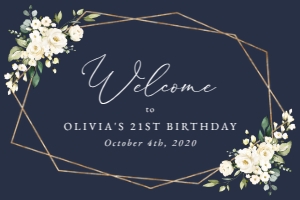 Navy and Cream White Flowers Welcome Sign - Birthday Sign design preview