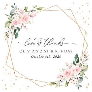 Pink Flowers and Gold Confetti Birthday Favor Tags design preview