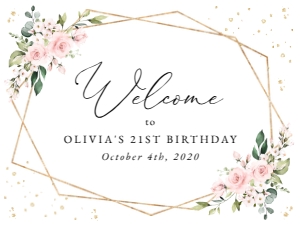 Pink Flowers and Gold Confetti Welcome Sign - Birthday Sign design preview