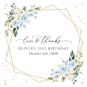 Blue Flowers and Gold Confetti Birthday Favor Tags design preview
