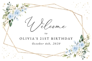 Blue Flowers and Gold Confetti Welcome Sign - Birthday Sign design preview