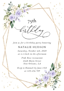 Purple Flowers and Gold Confetti Birthday Invitation, Birthday Stationery, Printable File, SH124: Purple Flowers and Gold Confetti Birthday Mini Bundle