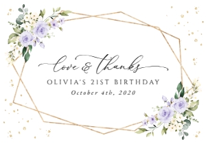 Purple Flowers and Gold Confetti Flat Thank You Card, Birthday Stationery, Printable File, SH124: Purple Flowers and Gold Confetti Birthday Mini Bundle