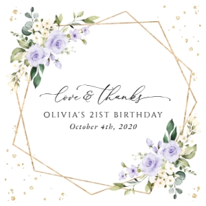 Purple Flowers and Gold Confetti Birthday Square Favor Tags, Gift Tags, Printable File, SH124: Purple Flowers and Gold Confetti Birthday Mini Bundle