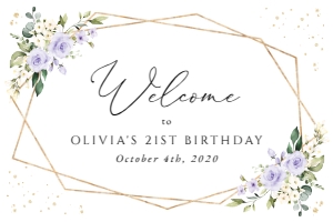 Purple Flowers and Gold Confetti Welcome Sign, Birthday Sign, Printable File, SH124, 24x36: Purple Flowers and Gold Confetti Birthday Mini Bundle