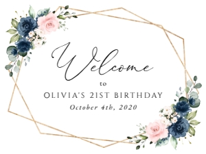 Navy and Pink Flowers Welcome Sign, Birthday Sign, Printable File, SH127, 18x24: Navy Blue and Blush Pink Flowers Birthday Mini Bundle
