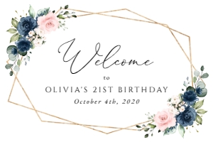 Navy and Pink Flowers Welcome Sign, Birthday Sign, Printable File, SH127, 24x36: Navy Blue and Blush Pink Flowers Birthday Mini Bundle