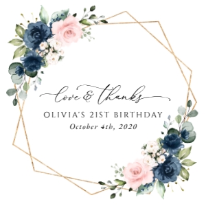Navy Blue and Blush Pink Flowers Birthday Favor Tags design preview