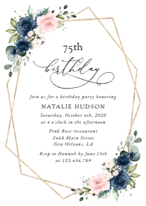 Navy Blue and Blush Pink Flowers Birthday Mini Bundle design preview