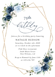 Navy and Blue Flowers Birthday Invitation design preview