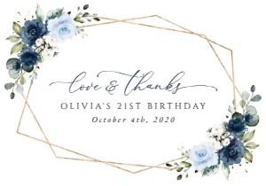 Navy and Blue Flowers Thank You Card, Birthday Stationery, Printable File, SH128: Navy and Blue Flowers Birthday Thank You Card