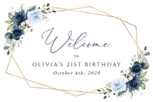 Navy and Blue Flowers Welcome Sign, Birthday Sign, Printable File, SH128, 24x36: Navy and Blue Flowers Welcome Sign - Birthday Sign - Party Sign