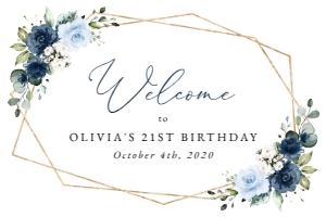 Navy and Blue Flowers Welcome Sign - Birthday Sign - Party Sign design preview