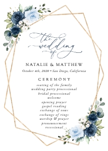Navy and Blue Flowers Wedding Program - Wedding Itinerary design preview
